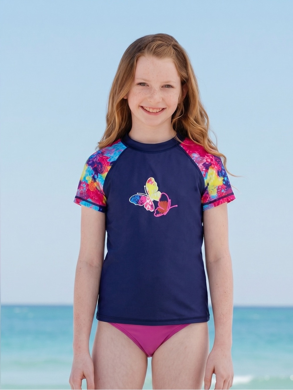 NWT PHIBEE Girl's Butterfly Rashguard Top